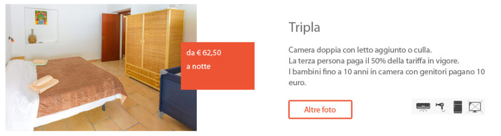 Camere affitto Vulcano.Camera tripla, doppia con letto aggiunto